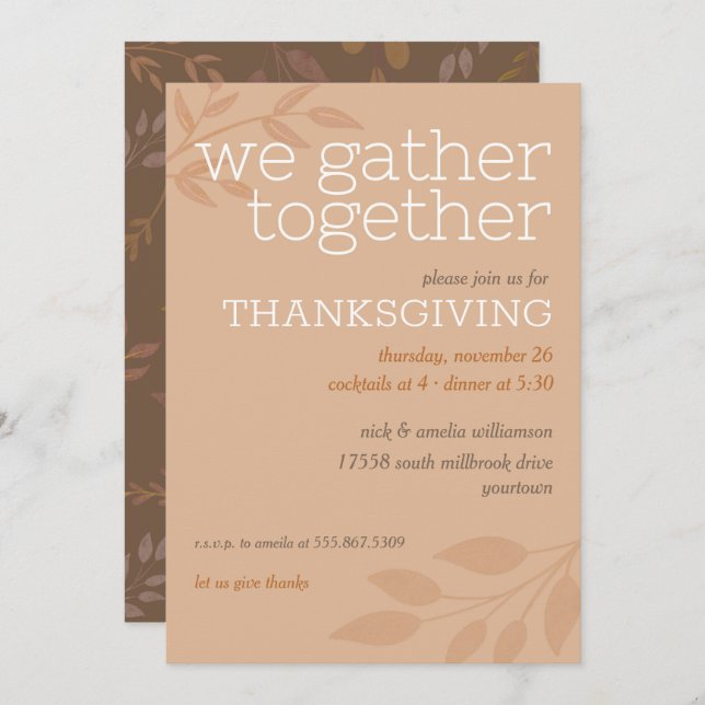 Thanksgiving | We Gather Together | Autumn Leaf | Invitation (Front/Back)