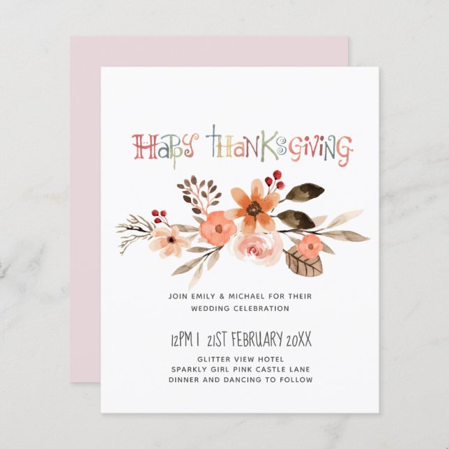 Thanksgiving Wedding Invitations Dusty Blue Orange (Front/Back)