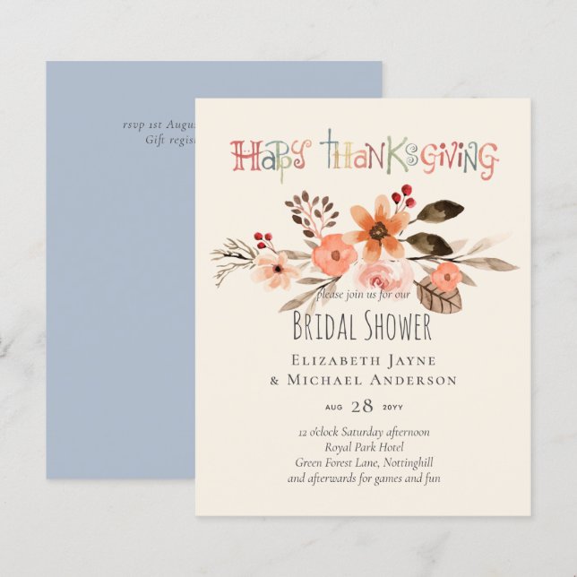 Thanksgiving Wedding Invitations Dusty Blue Orange (Front/Back)