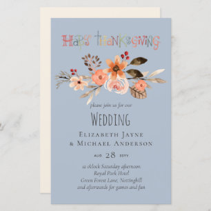 Thanksgiving Wedding Invitations Dusty Blue Orange