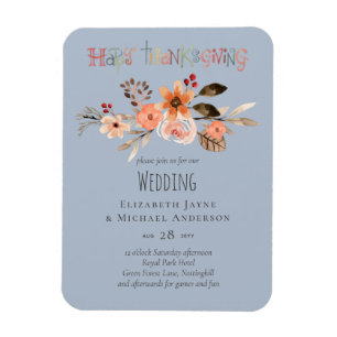 Thanksgiving Wedding Invitations Dusty Blue Orange Magnet