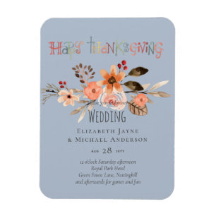 Thanksgiving Wedding Invitations Dusty Blue Orange Magnet