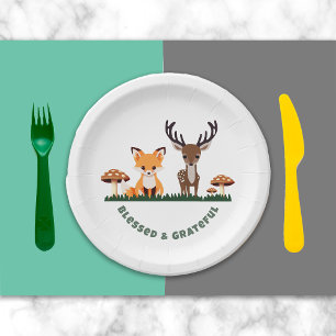 Thanksgiving Whimsical Woodlands Custom Message Paper Plate