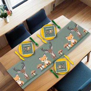 Thanksgiving Whimsical Woodlands Kids Dining Short Table Runner