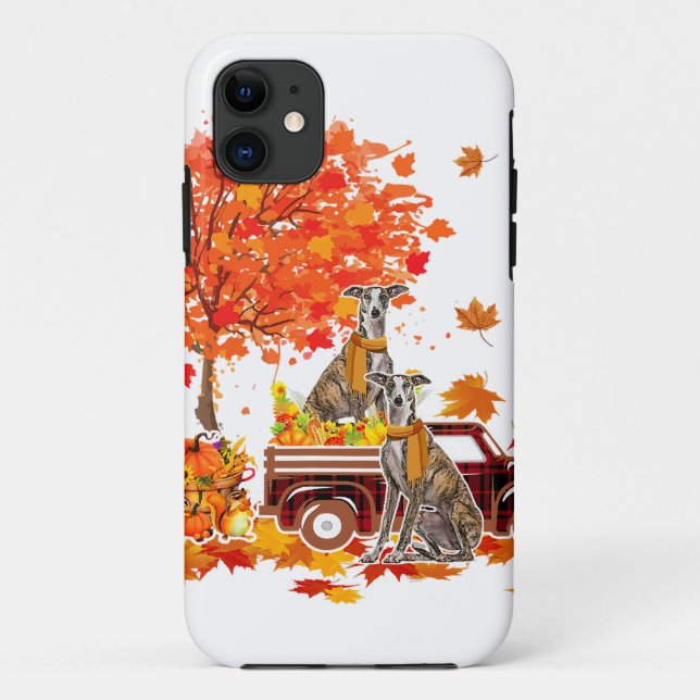 Thanksgiving Whippet Riding Red Plaid Pickup Truck Case-Mate iPhone Case (Back)