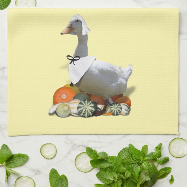 Thanksgiving White Duck Pilgrim Tea Towel (Folded)