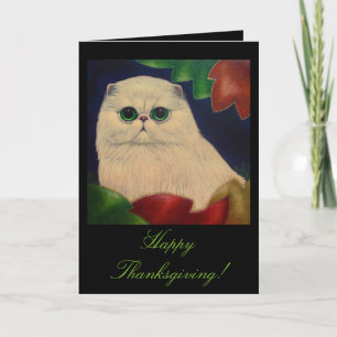 THANKSGIVING WHITE PERSIA CAT Greeting Card