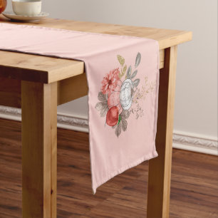 Thanksgiving White Pumpkin and Fall Flowers Short  Long Table Runner