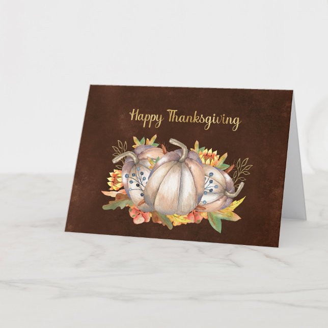 Thanksgiving White Pumpkins Floral Holiday Card (Creator Uploaded)