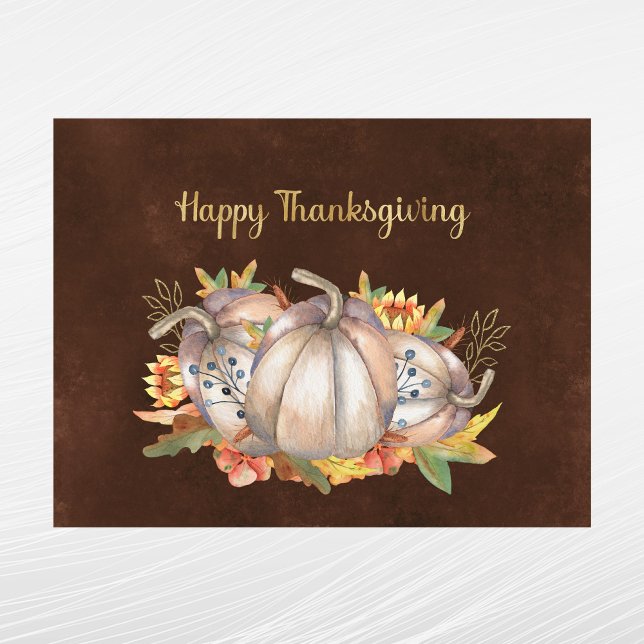 Thanksgiving White Pumpkins Floral Holiday Postcard (Creator Uploaded)