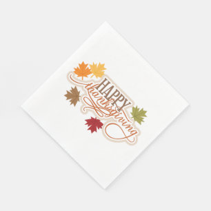 Thanksgiving/White Standard Luncheon Napkin/Leaves Napkin