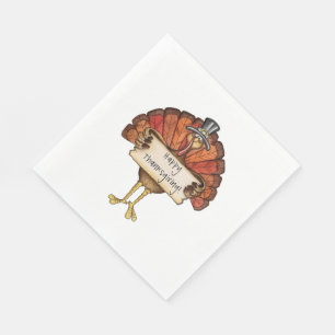 Thanksgiving/White Standard Luncheon Napkin/Turkey Napkin