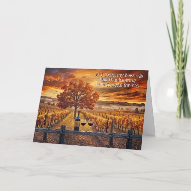 Thanksgiving Wine Country Fall Coloured Vineyard Holiday Card (Front)