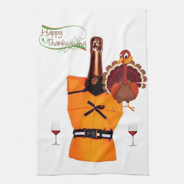 Thanksgiving Wine, Kitchen Hand Towel (Vertical)
