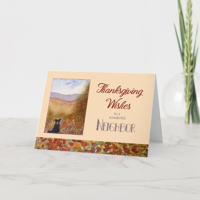 Thanksgiving Wishes Neighbor - Sheepdog Autumn Holiday Card (Front)