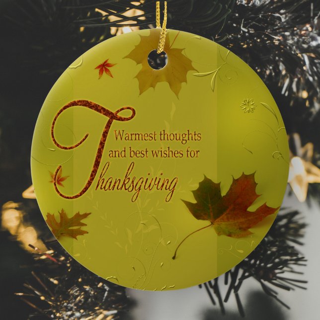 Thanksgiving Wishes Typography Leaves Ceramic Tree Decoration (Creator Uploaded)