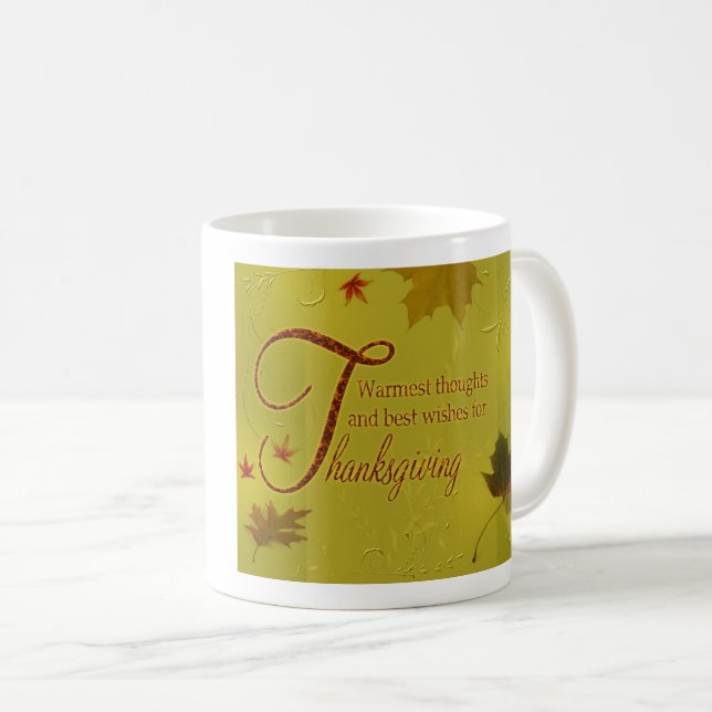 Thanksgiving Wishes Typography Leaves Coffee Mug (Front Right)