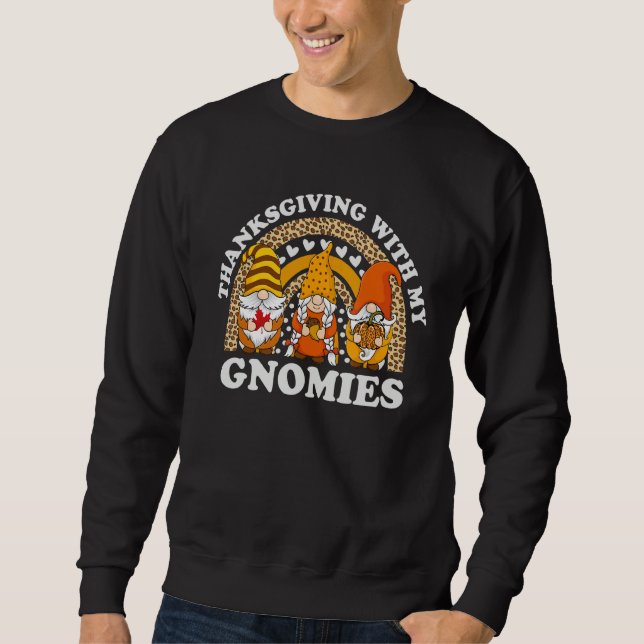 Thanksgiving With My Gnomies Autumn Gnomes Leopard Sweatshirt (Front)