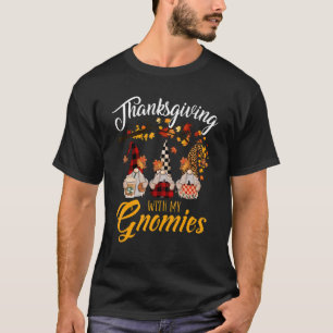 Thanksgiving With My Gnomies Autumn Leaves Leopard T-Shirt