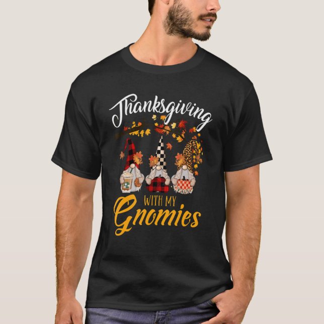 Thanksgiving With My Gnomies Autumn Leaves Leopard T-Shirt (Front)