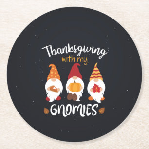 Thanksgiving With My Gnomies Round Paper Coaster