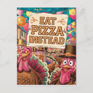 Thanksgiving with pizza postcard