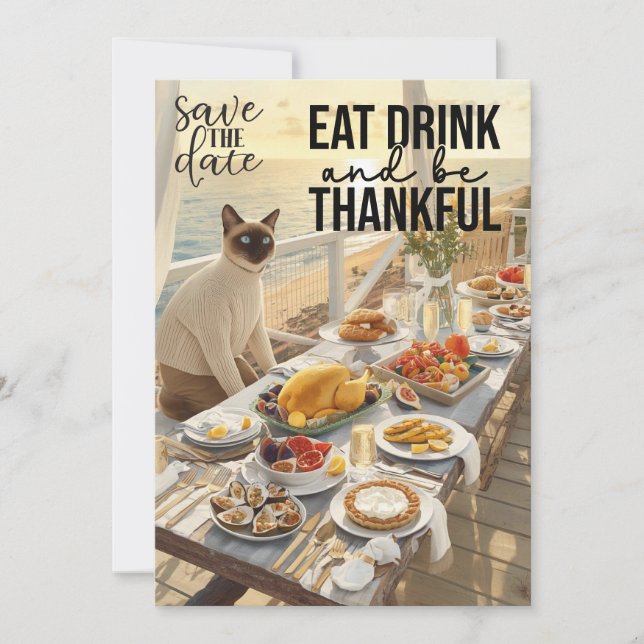 Thanksgiving  with Turkey save the date invitation (Front)