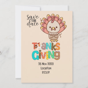 Thanksgiving with Turkey save the date invitation