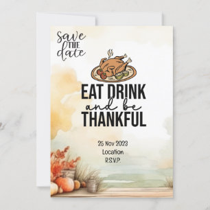 Thanksgiving with Turkey save the date invitation