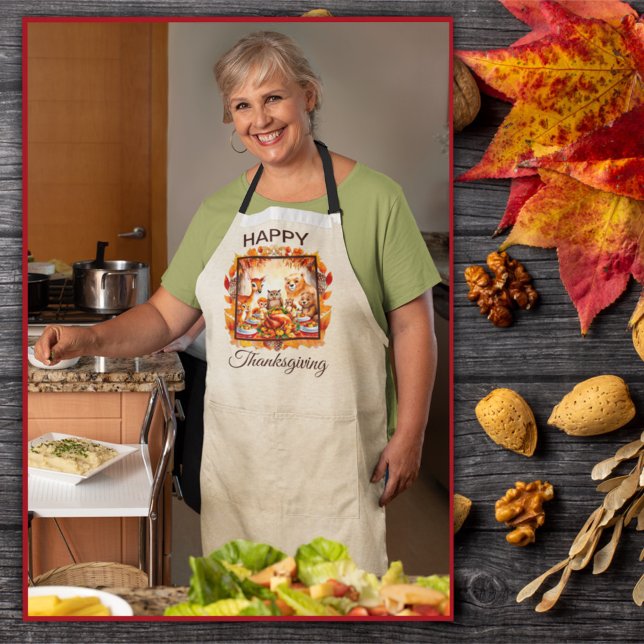 Thanksgiving Woodland Animals Autumn Leaves Apron (Creator Uploaded)