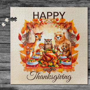 Thanksgiving Woodland Animals Autumn Leaves Jigsaw Puzzle