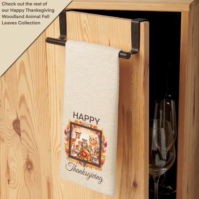 Thanksgiving Woodland Animals Autumn Leaves Tea Towel (Creator Uploaded)