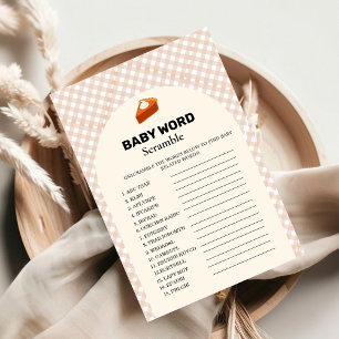Thanksgiving word scramble baby shower game card