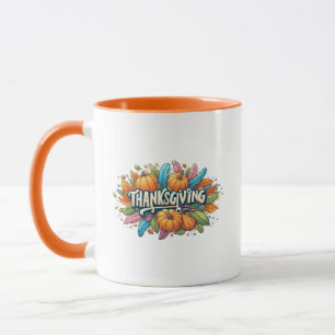 Thanksgiving Wordart Fall Leaves Pumpkin Mug