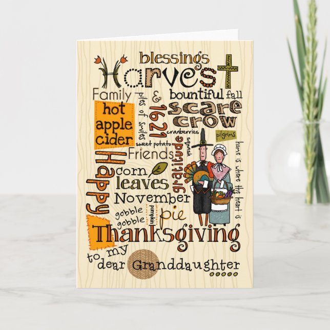 Thanksgiving Wordcloud - Granddaughter Holiday Card (Front)