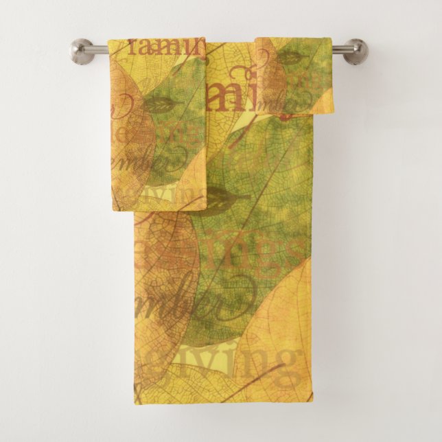 Thanksgiving words and leaves bath towel set (Insitu)