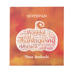 Thanksgiving Words Lettering In Pumpkin Notepad