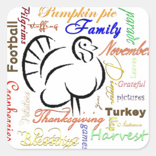 Thanksgiving words square sticker