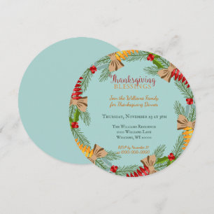 Thanksgiving Wreath Blue Invitation