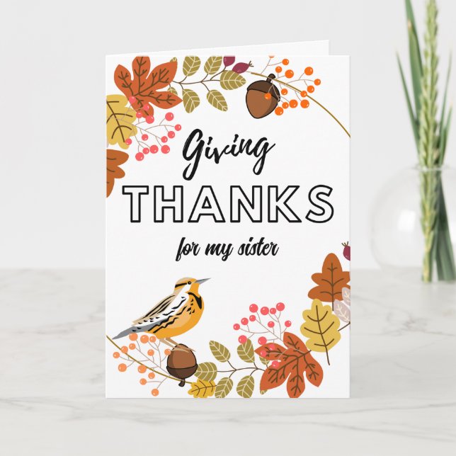 Thanksgiving Wreath for Sister Custom Front Text Card (Front)