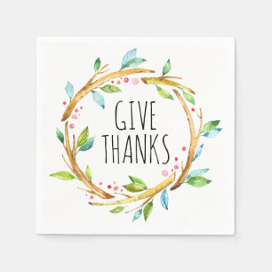 Thanksgiving Wreath & Give Thanks Template Napkin