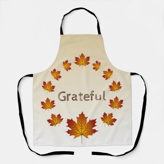 Thanksgiving Wreath Grateful Simple Maple Leaves Apron (Front)