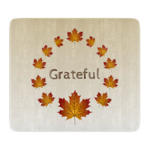 Thanksgiving Wreath Grateful Simple Maple Leaves Cutting Board