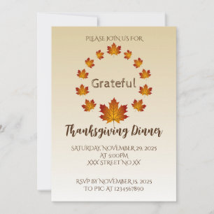 Thanksgiving Wreath Grateful Simple Maple Leaves Invitation