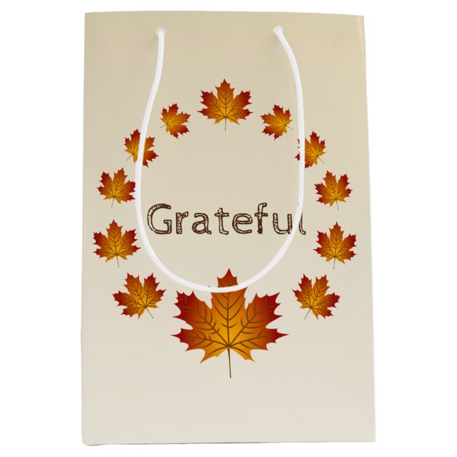 Thanksgiving Wreath Grateful Simple Maple Leaves Medium Gift Bag (Front)