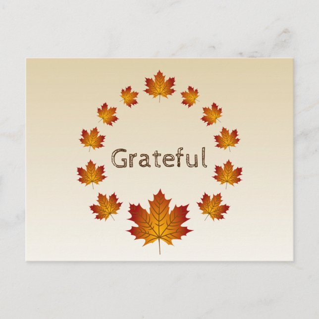 Thanksgiving Wreath Grateful Simple Maple Leaves Postcard (Front)