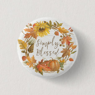 Thanksgiving Wreath - Simply Blessed 3 Cm Round Badge