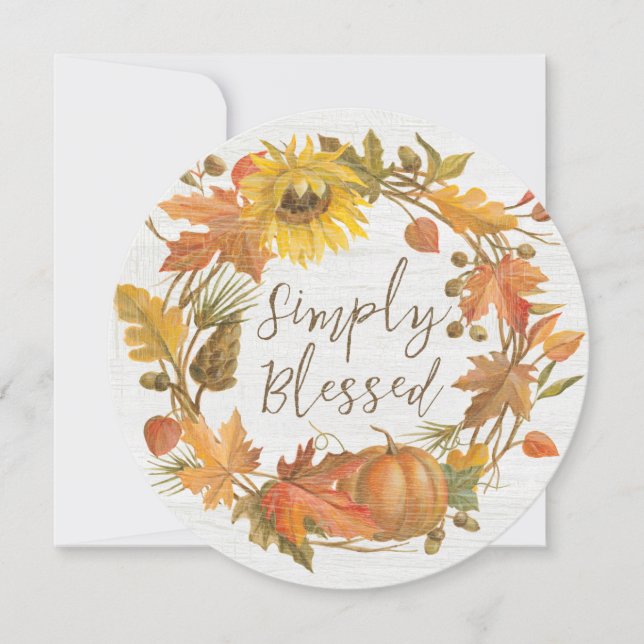 Thanksgiving Wreath - Simply Blessed Holiday Card (Front)