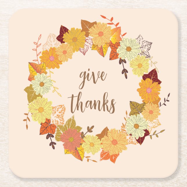 Thanksgiving wreath square paper coaster (Front)