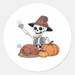 Thanksgiving X-ray Skeleton Funny Rock Hand Fall L Classic Round Sticker